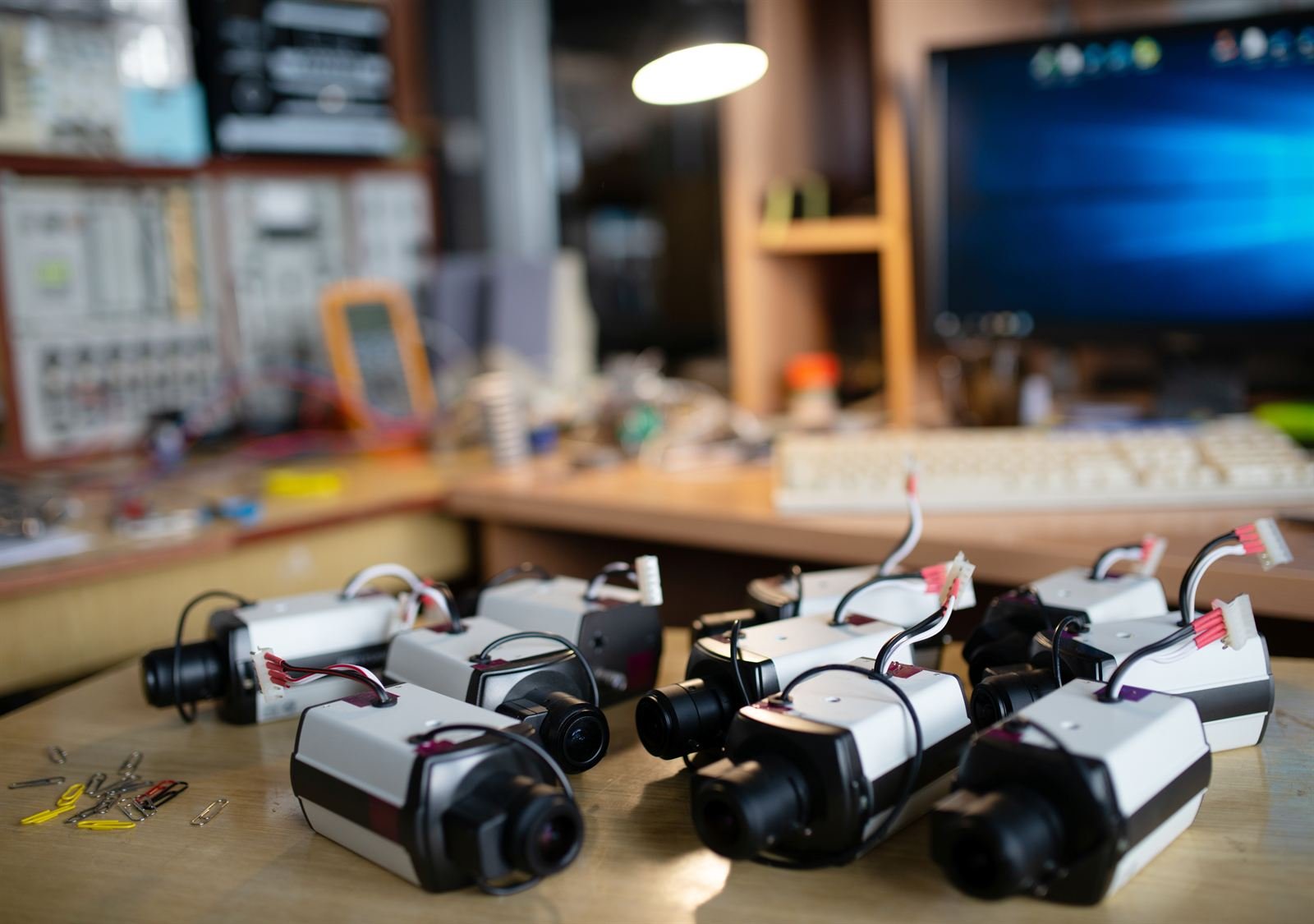 Camera equipment being prepared and tested before installation